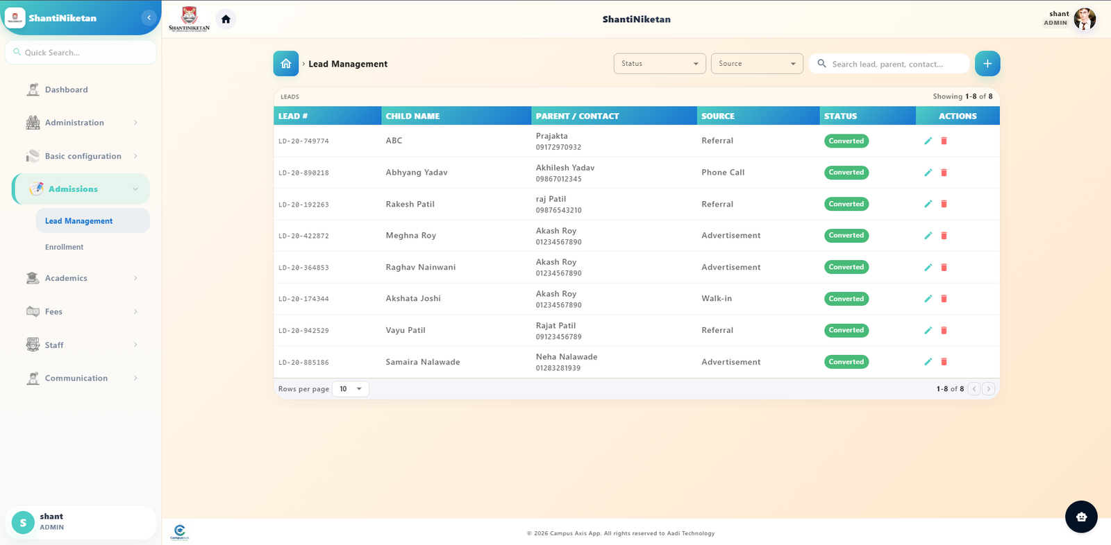 Lead Management — CampusAxis