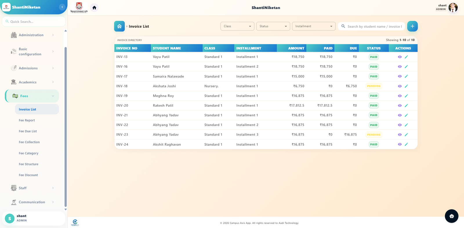 Fee Management — CampusAxis