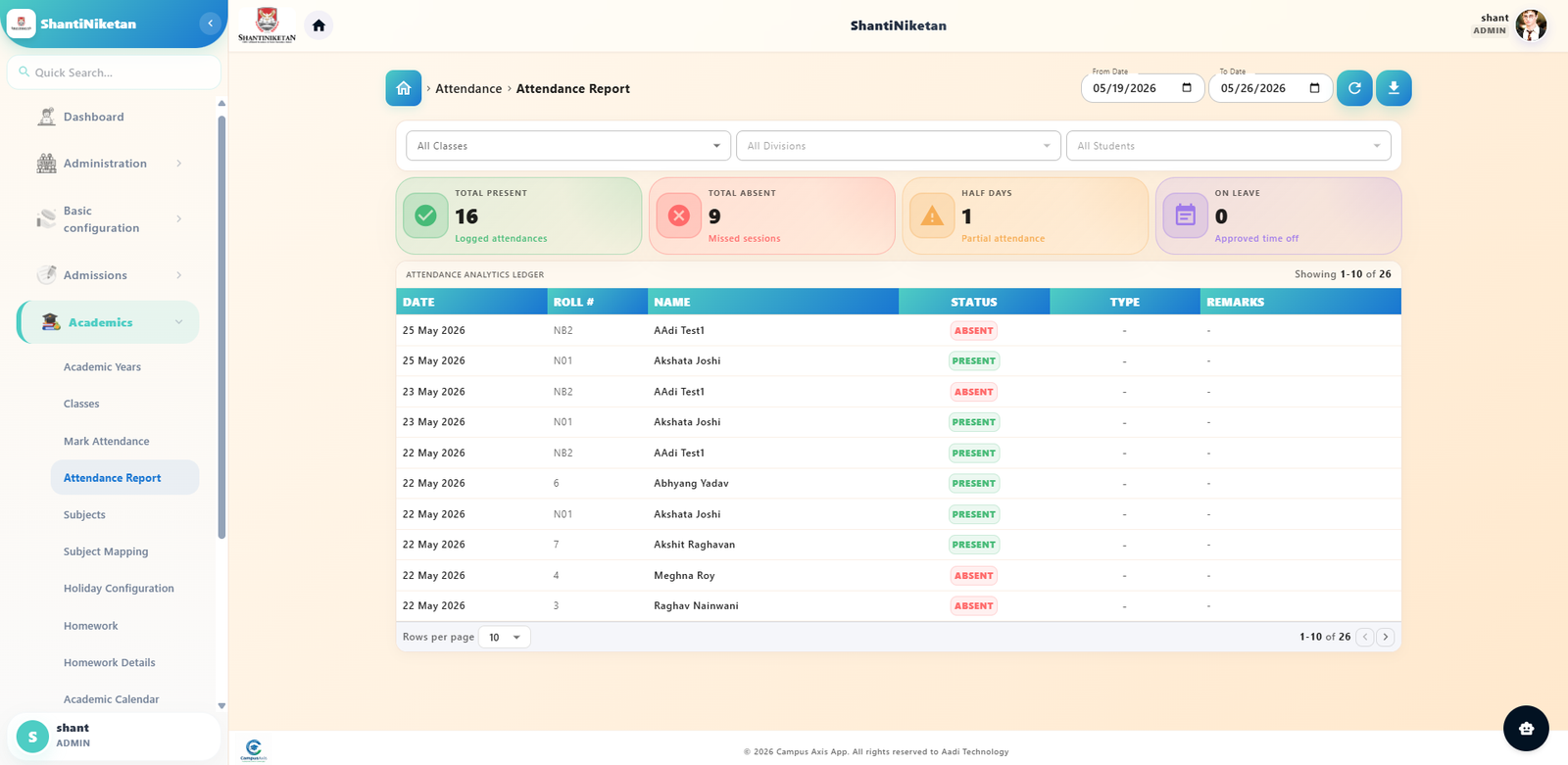 Attendance Tracking — CampusAxis