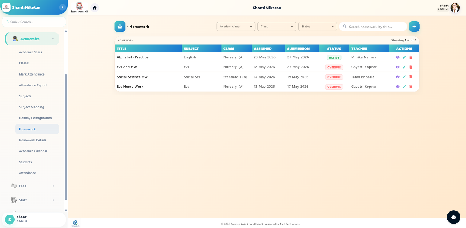 Homework Module — CampusAxis